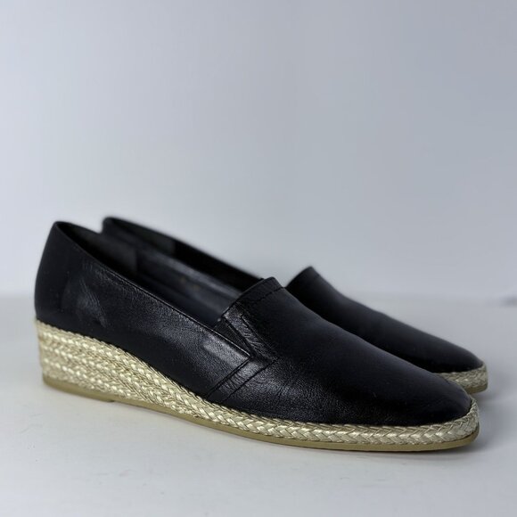 andré assous Made‎ in Spain Womens 9N Black Leather Slip-on Espadrille Shoe - Picture 1 of 12